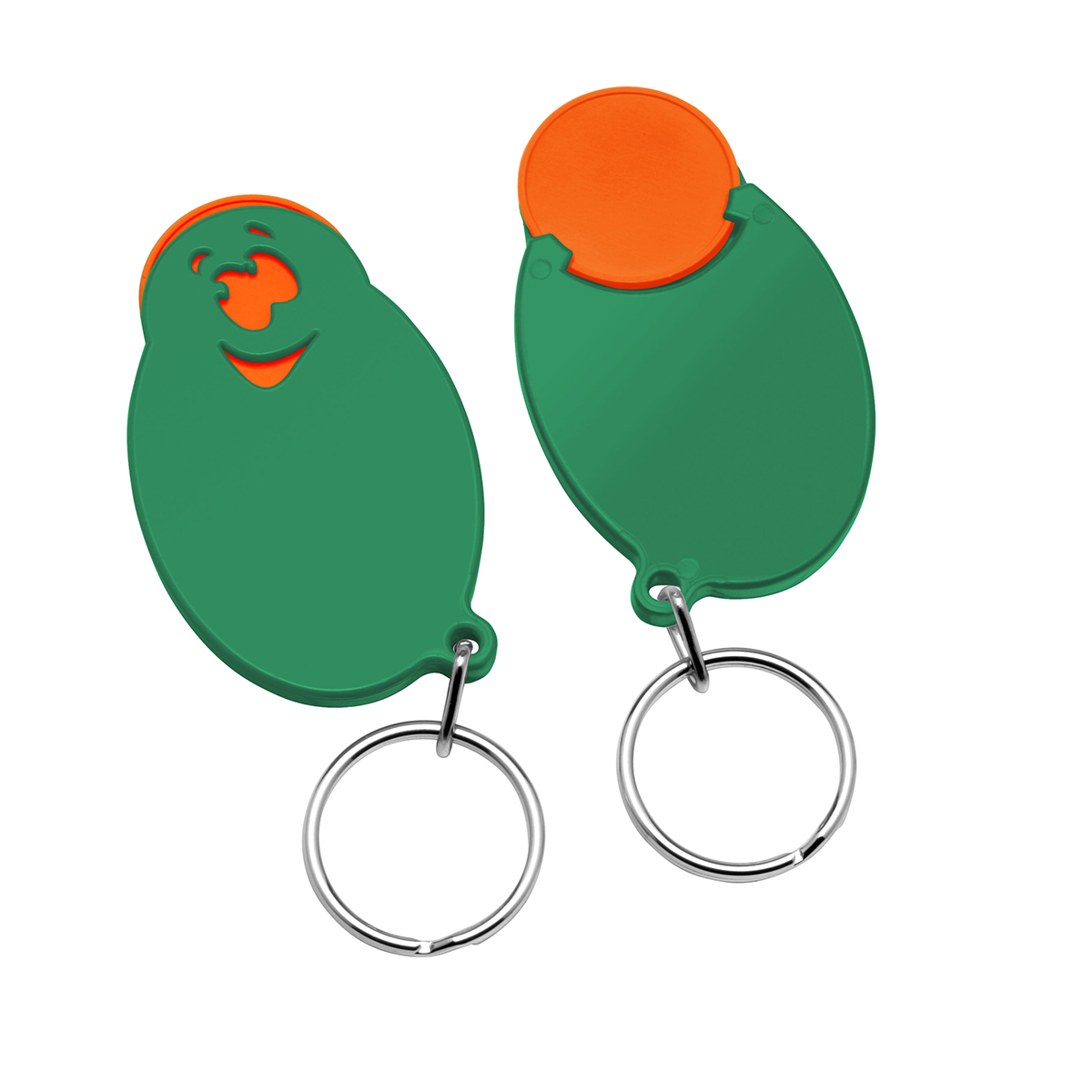 Chiphalter mit 1€-Chip "Gesicht", Chip orange, Chiphalter grün