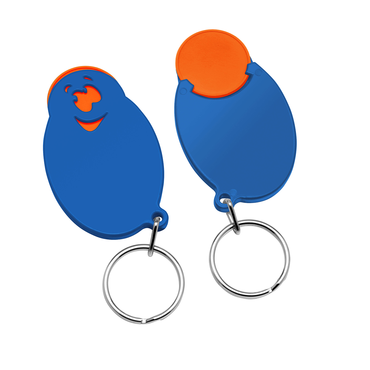 Chiphalter mit 1€-Chip "Gesicht", Chip orange, Chiphalter blau