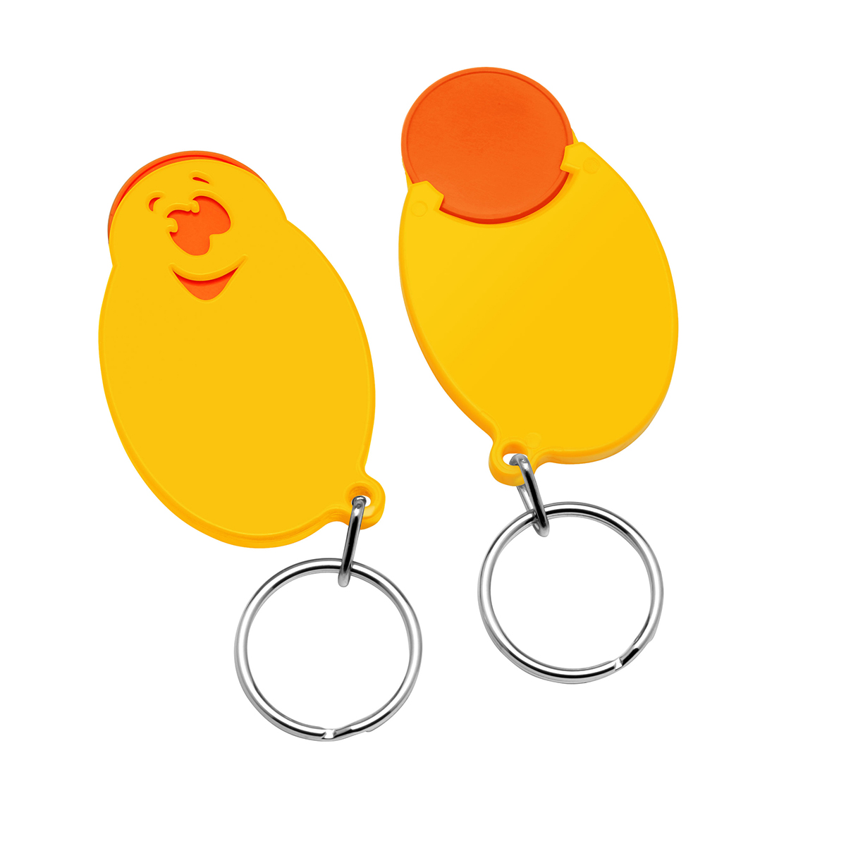 Chiphalter mit 1€-Chip "Gesicht", Chip orange, Chiphalter gelb