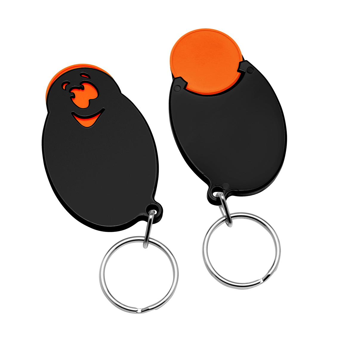 Chiphalter mit 1€-Chip "Gesicht", Chip orange, Chiphalter schwarz