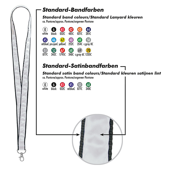 Schlüsselband/Lanyard "Satin", Grundfarbe weiß, Zusatzfarbe ca. Pantone Reflex blue C