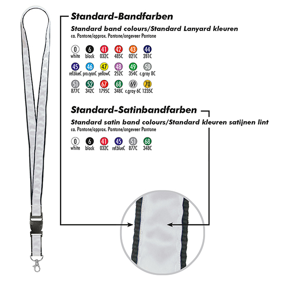 Schlüsselband/Lanyard "Satin", Grundfarbe ca. Pantone Reflex blue C, Zusatzfarbe ca. Pantone 032C