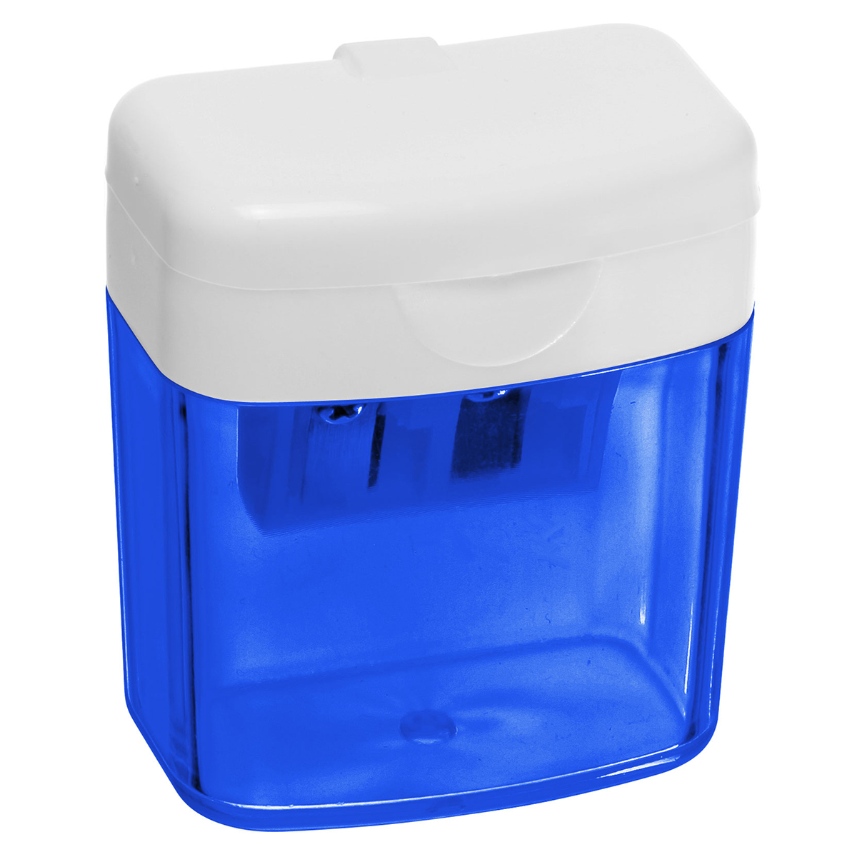 Doppelspitzer, Gehäuse transparent blau, Deckel weiß