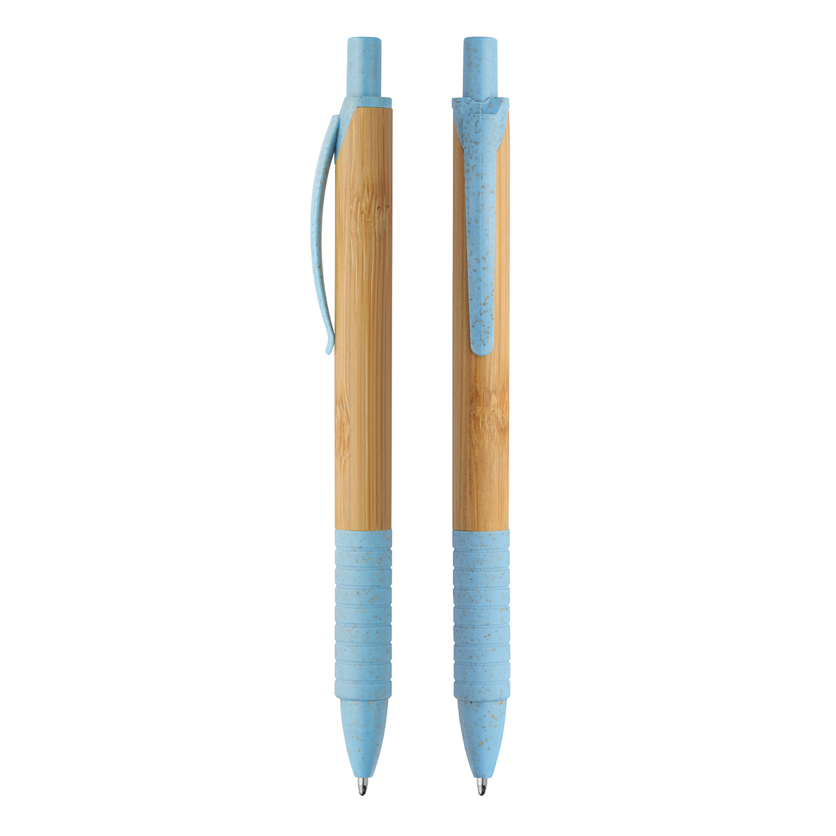 Druckkugelschreiber Bambus, Grundfarbe beige, Zusatzfarbe hellblau