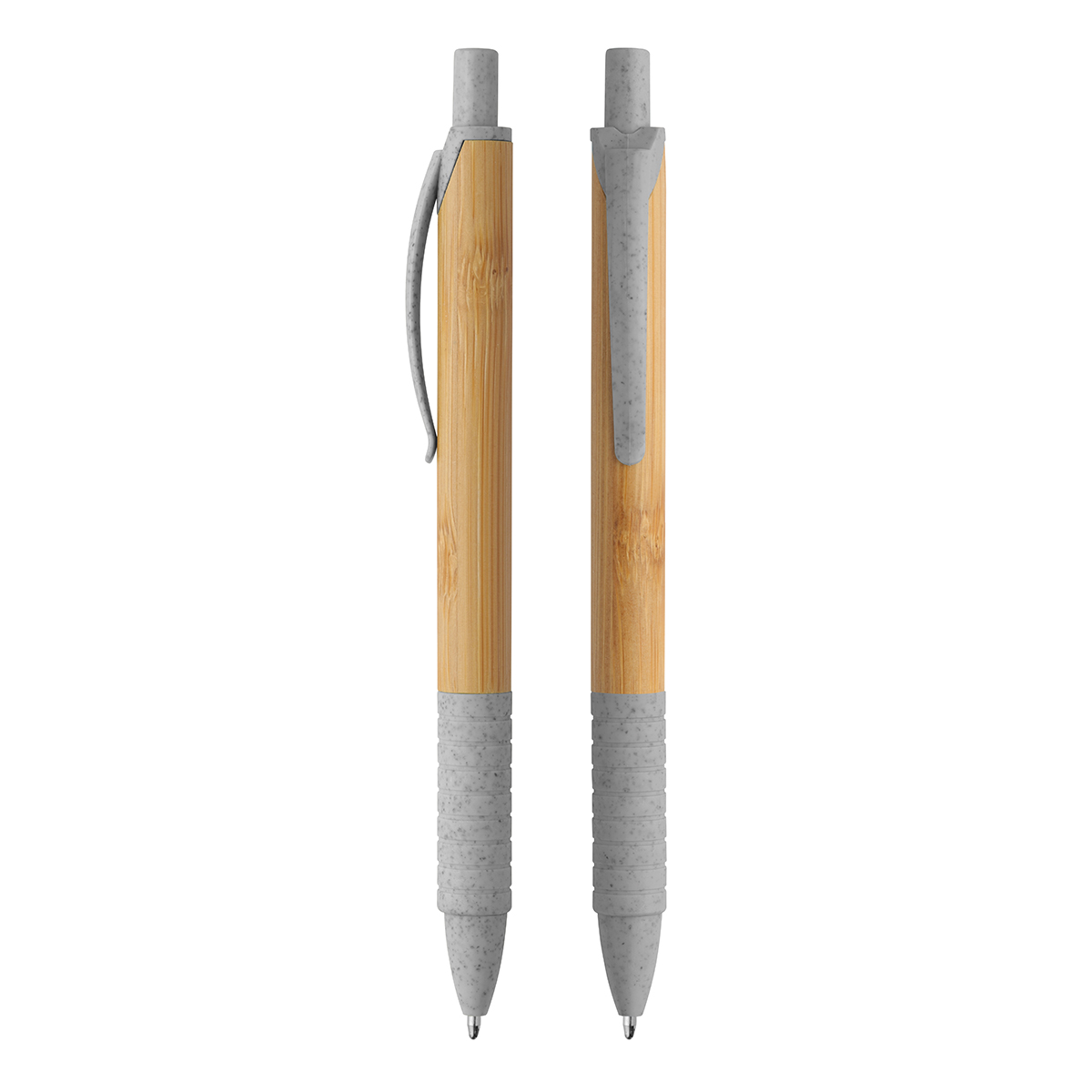 Druckkugelschreiber Bambus, Grundfarbe beige, Zusatzfarbe grau