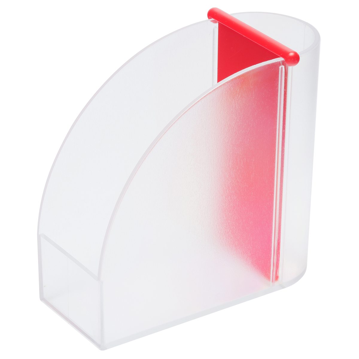 Zettelbox mit Köcher "Design", Zettelbox gefrostet transparent, Steg rot