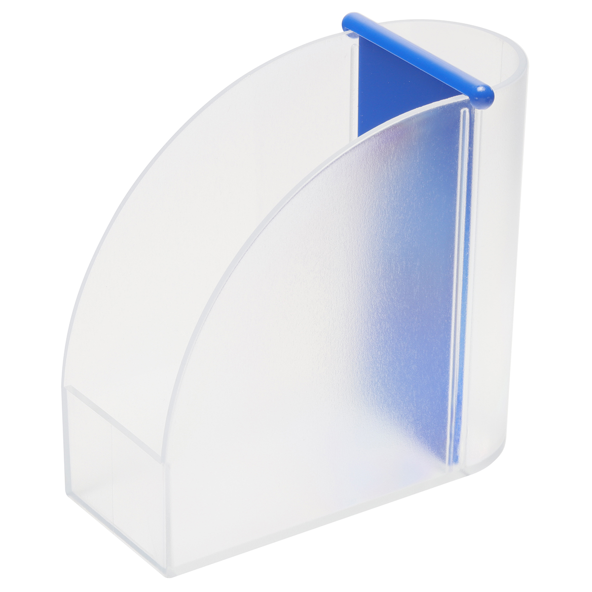 Zettelbox mit Köcher "Design", Zettelbox gefrostet transparent, Steg blau