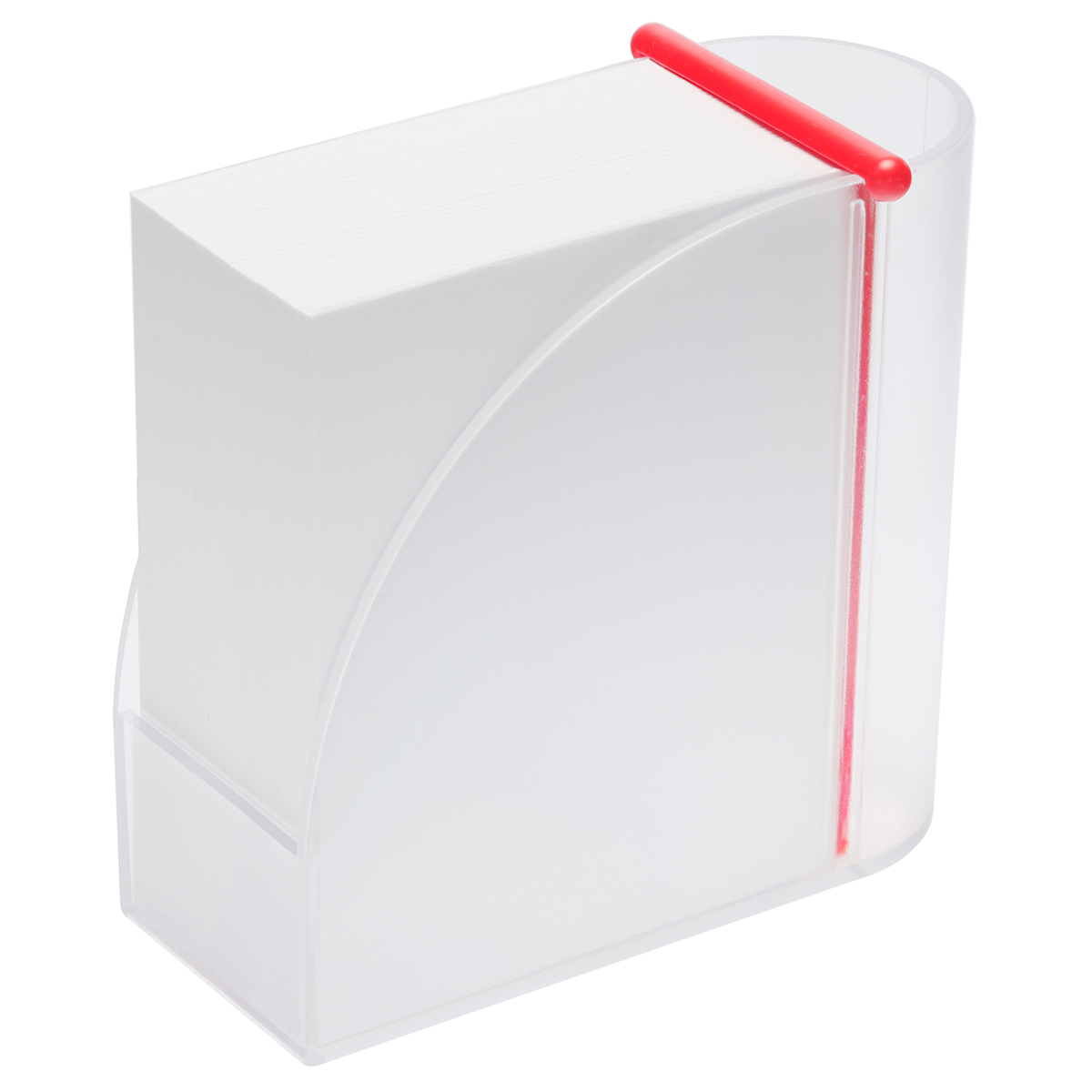 Zettelbox mit Köcher "Design", Zettelbox gefrostet transparent, Steg rot