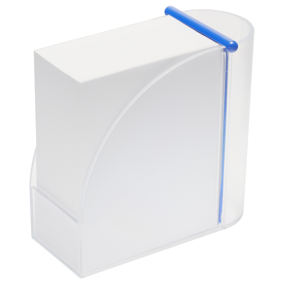 Zettelbox mit Köcher "Design", Zettelbox gefrostet transparent, Steg blau