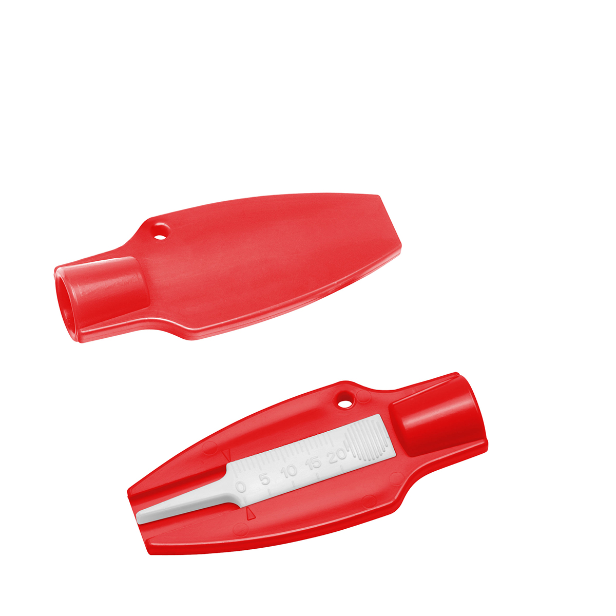 Reifenprofiltiefenmesser mit Ventilkappendreher, Grundfarbe rot, Bauteil 2 weiß