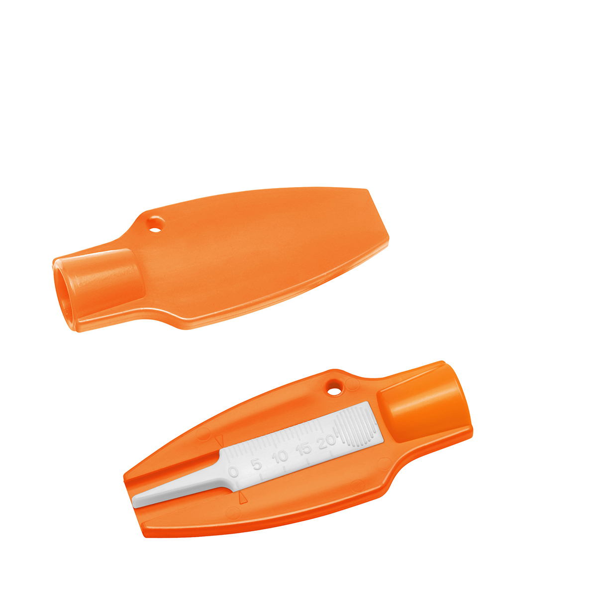 Reifenprofiltiefenmesser mit Ventilkappendreher, Grundfarbe orange, Bauteil 2 weiß