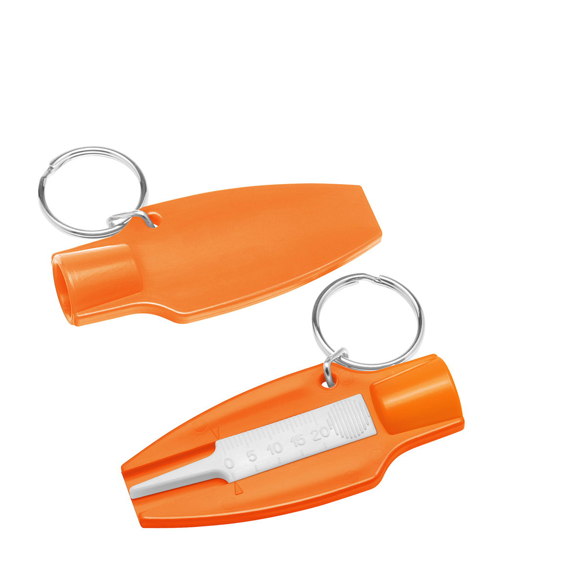 Reifenprofiltiefenmesser mit Ventilkappendreher, Grundfarbe orange, Bauteil 2 weiß
