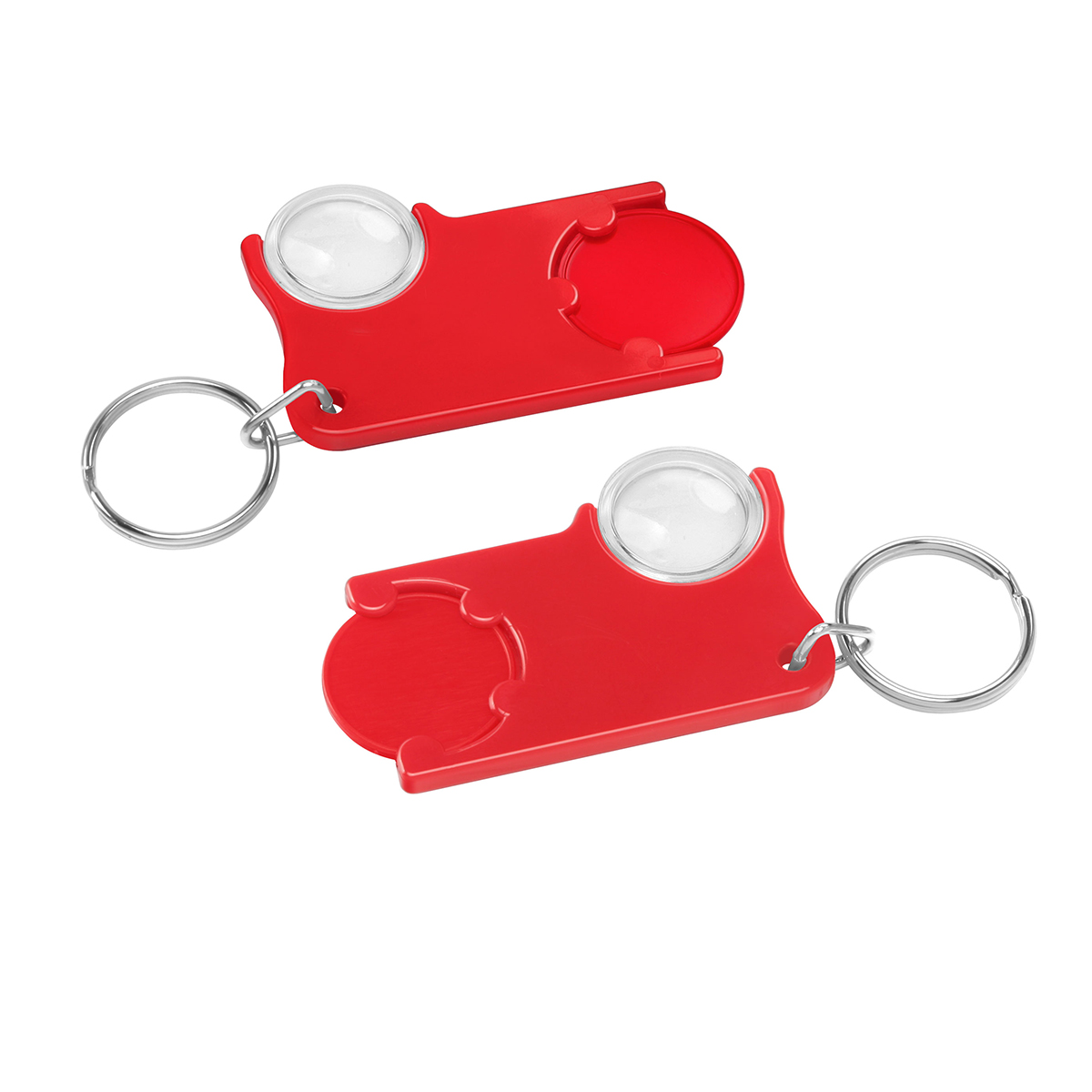 Chiphalter mit 1€-Chip und Lupe, Chip rot, Chiphalter rot