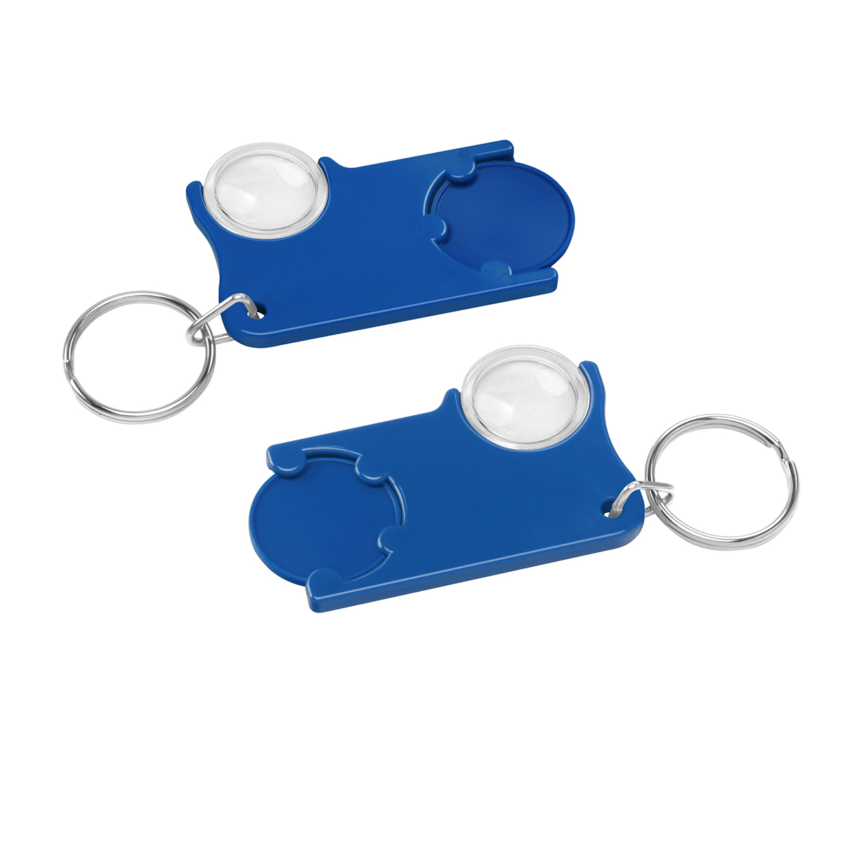 Chiphalter mit 1€-Chip und Lupe, Chip blau, Chiphalter blau