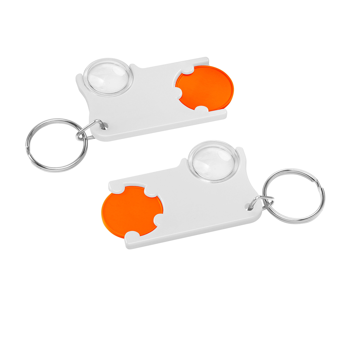 Chiphalter mit 1€-Chip und Lupe, Chip orange, Chiphalter weiß