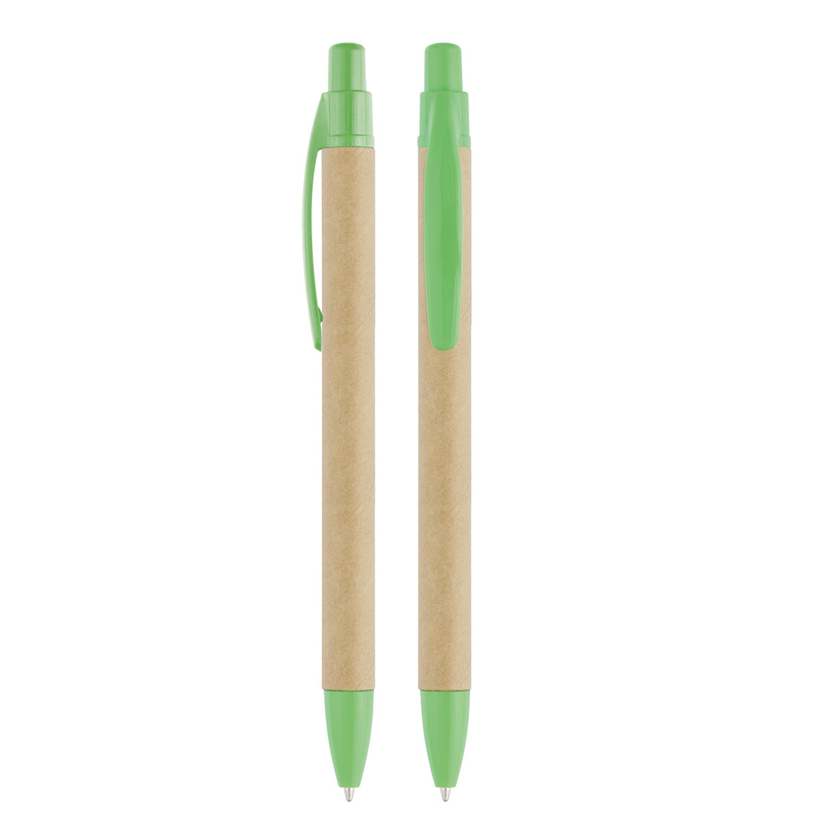 Druckkugelschreiber Karton, Grundfarbe beige, Zusatzfarbe grün