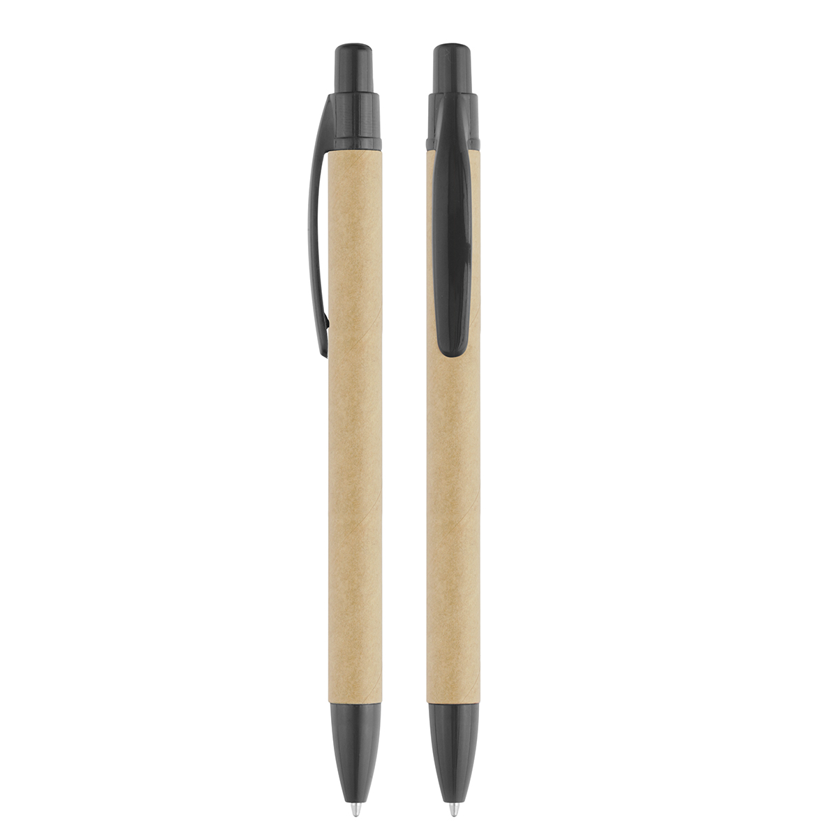 Druckkugelschreiber Karton, Grundfarbe beige, Zusatzfarbe schwarz