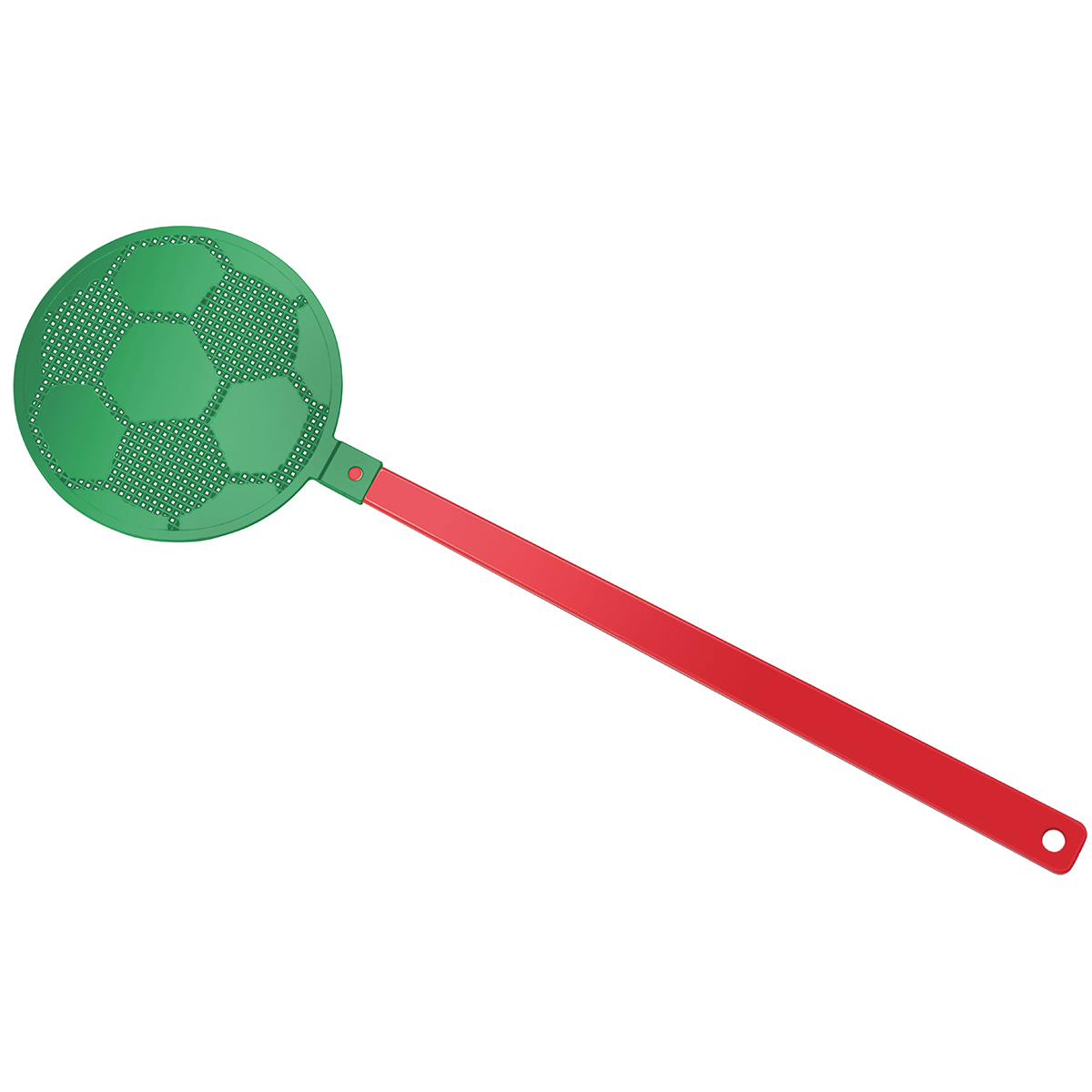 Fliegenklatsche "Fußball", Griff rot, Klatsche grün