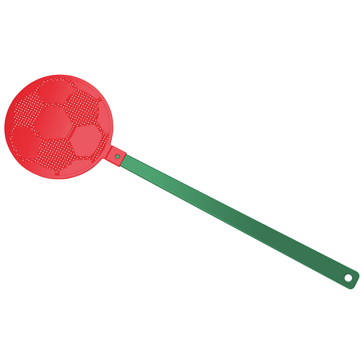 Fliegenklatsche "Fußball", Griff grün, Klatsche rot