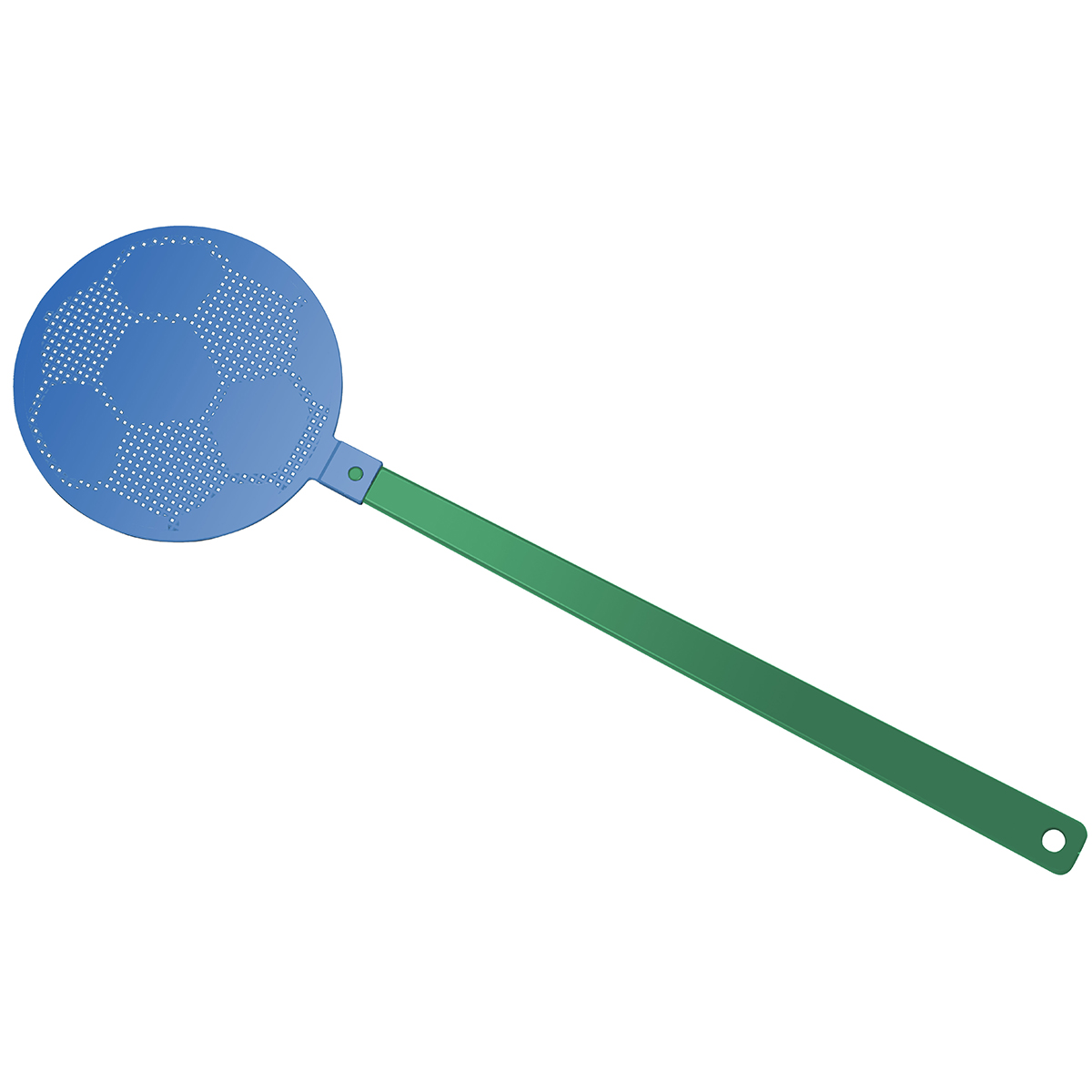 Fliegenklatsche "Fußball", Griff grün, Klatsche blau