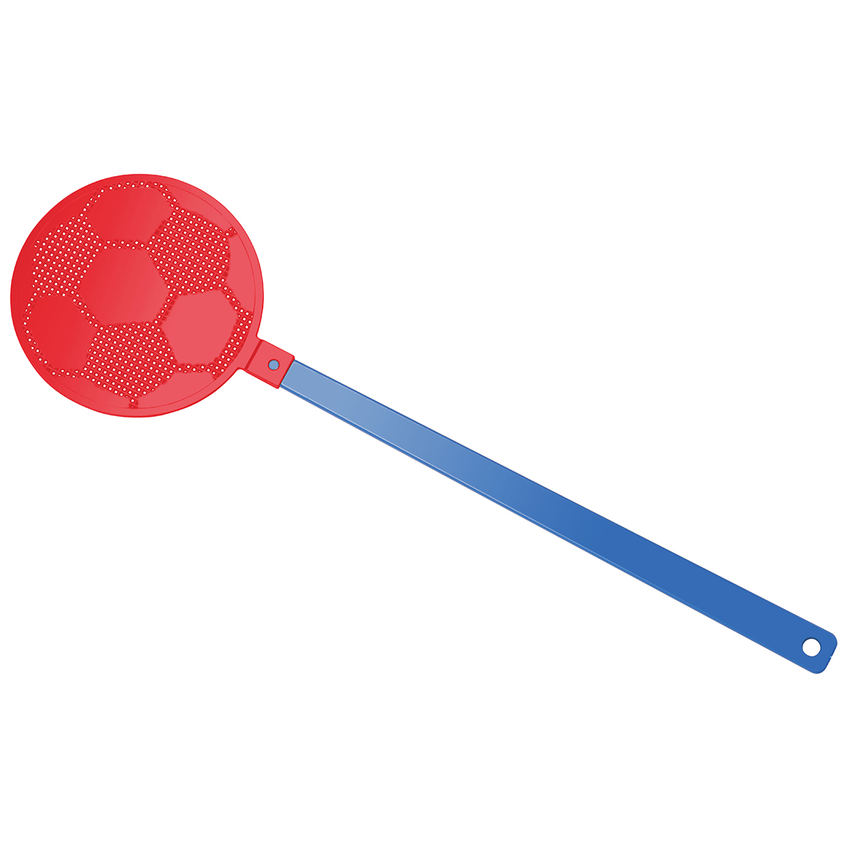 Fliegenklatsche "Fußball", Griff blau, Klatsche rot