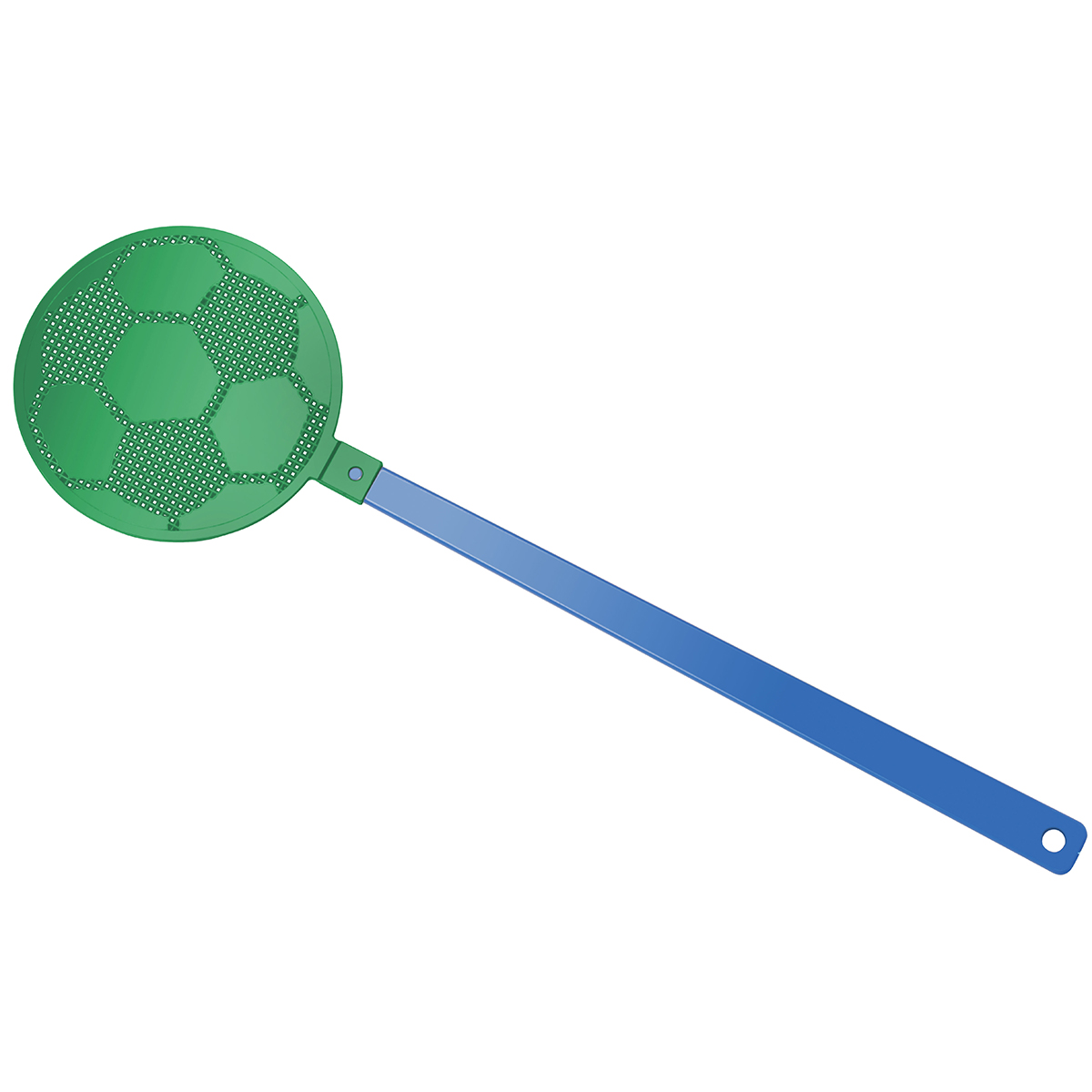 Fliegenklatsche "Fußball", Griff blau, Klatsche grün