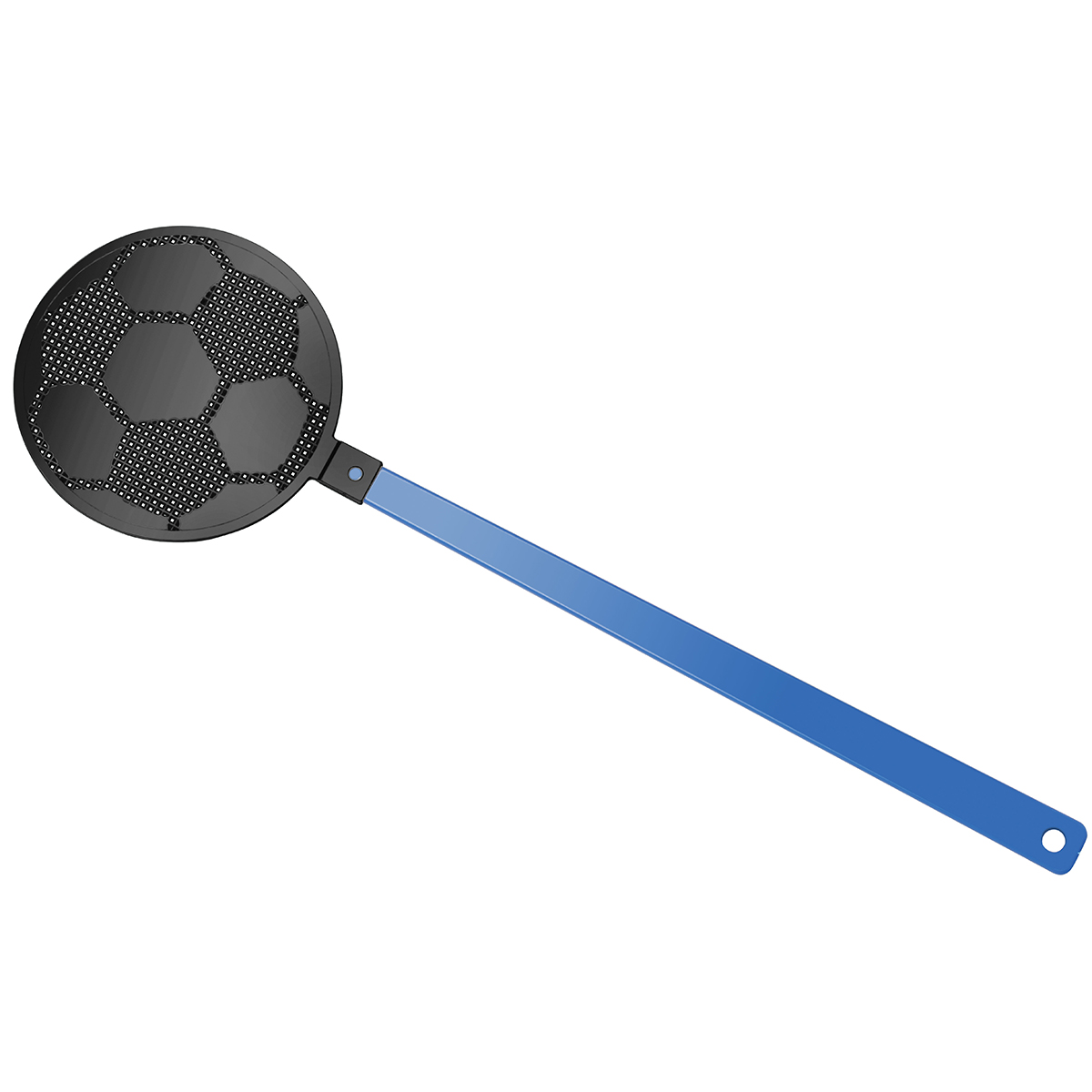 Fliegenklatsche "Fußball", Griff blau, Klatsche schwarz