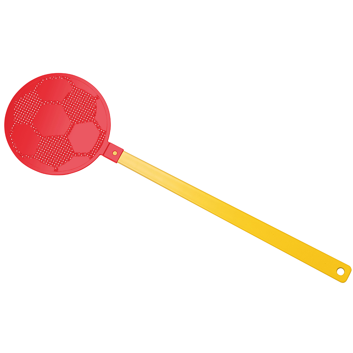 Fliegenklatsche "Fußball", Griff gelb, Klatsche rot