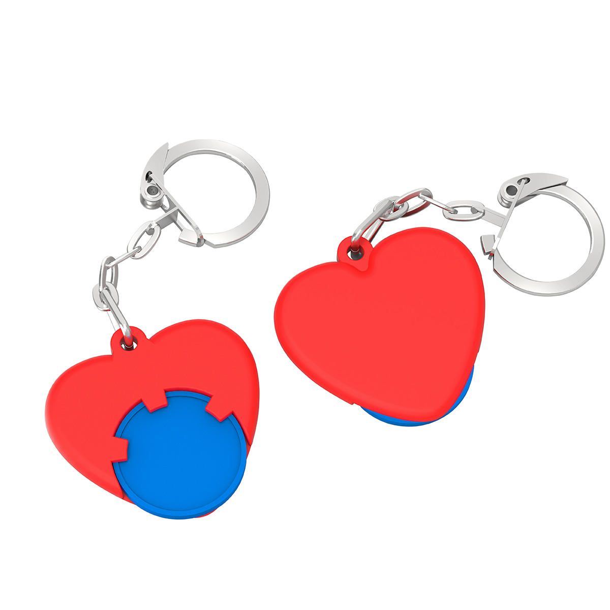 Chiphalter mit 1€-Chip "Herz", Chip blau, Chiphalter rot