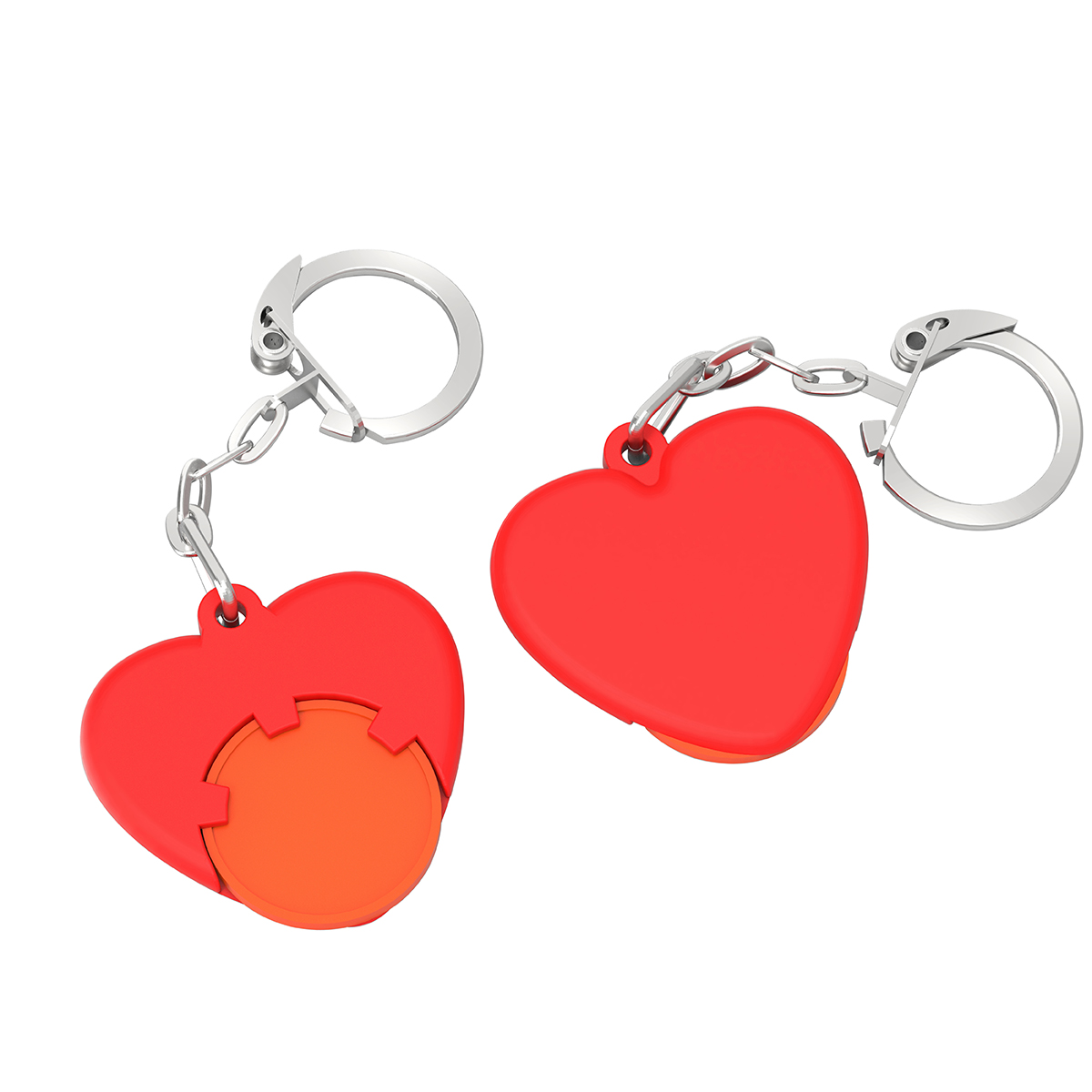 Chiphalter mit 1€-Chip "Herz", Chip orange, Chiphalter rot
