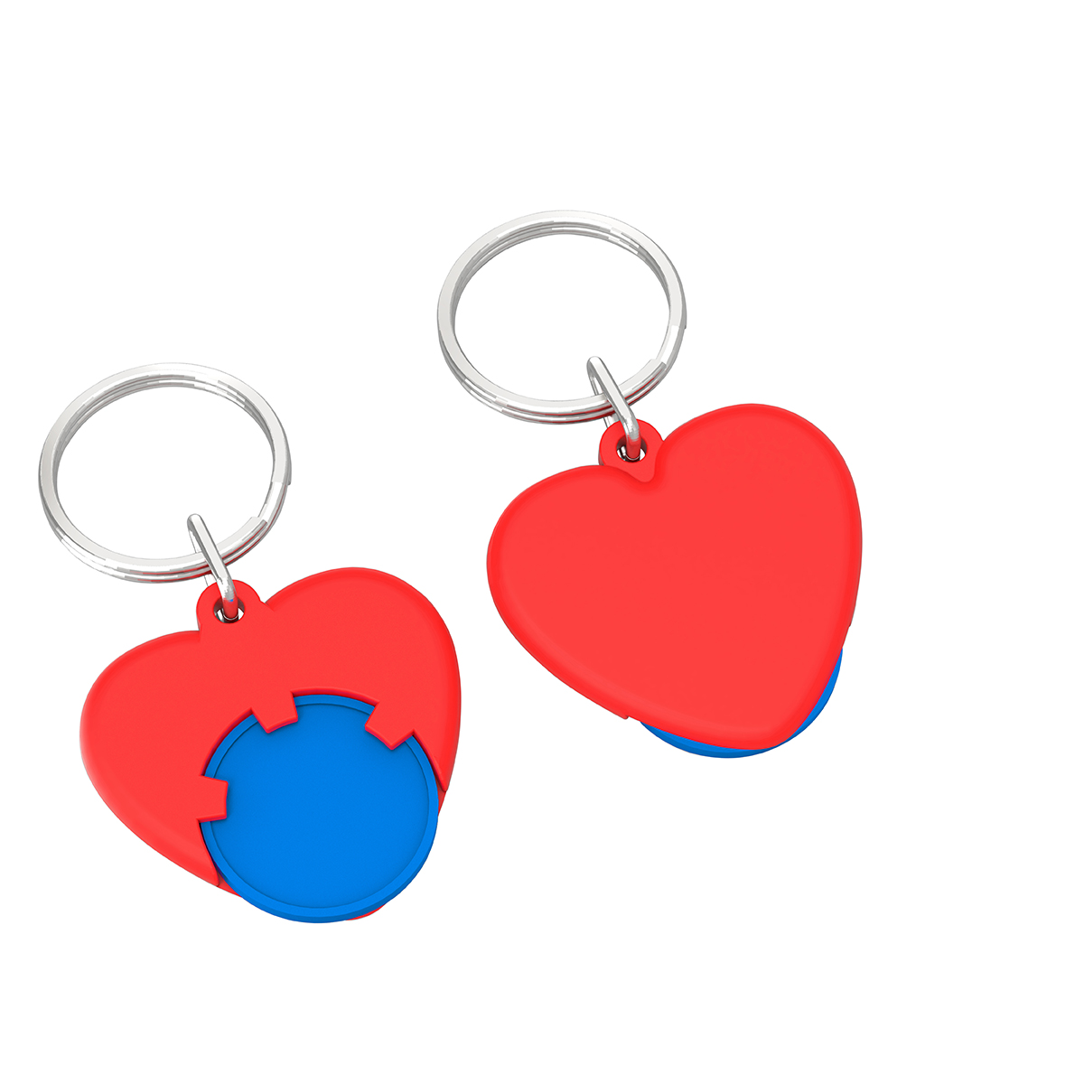 Chiphalter mit 1€-Chip "Herz", Chip blau, Chiphalter rot