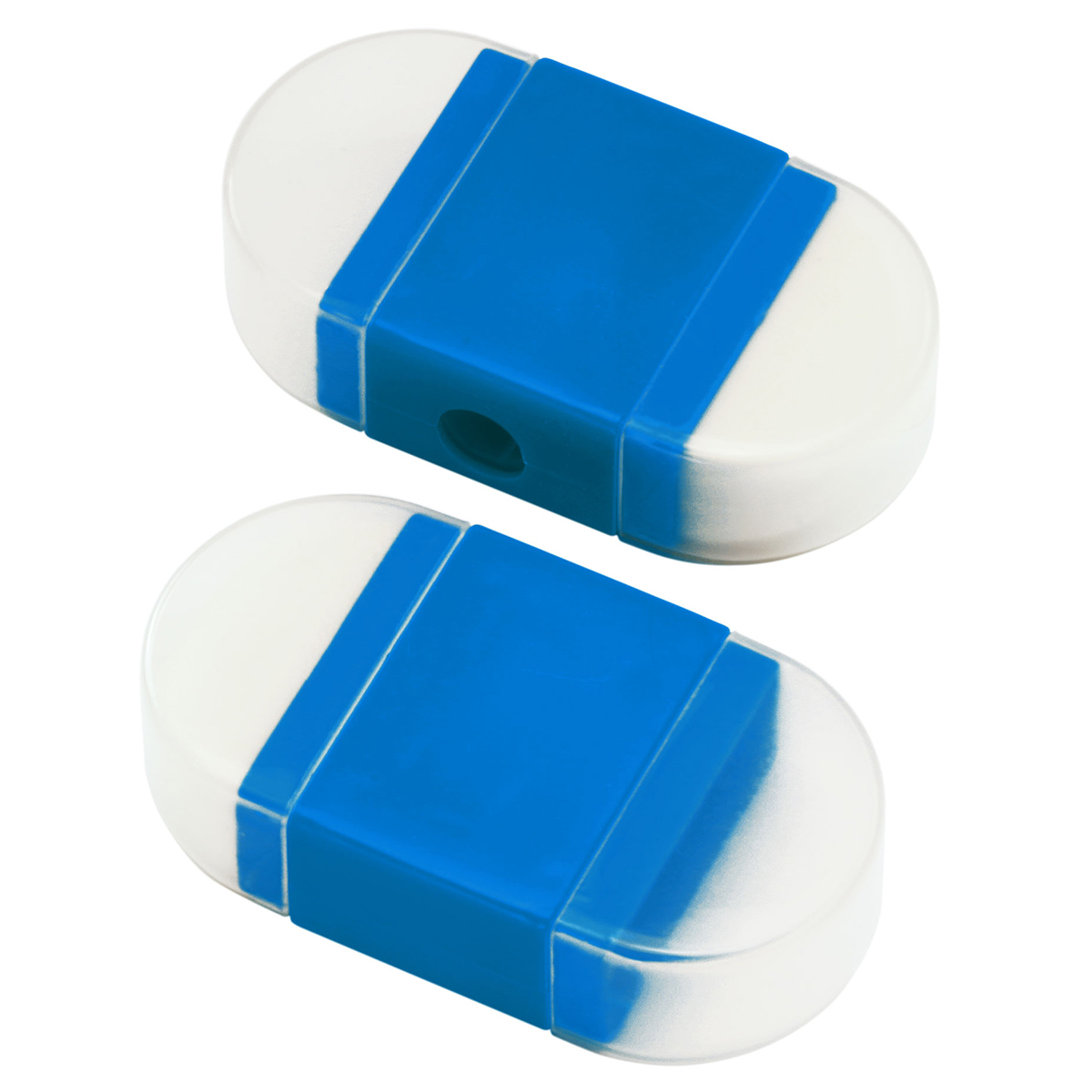 Spitzer, Grundfarbe blau, Zusatzfarbe transparent