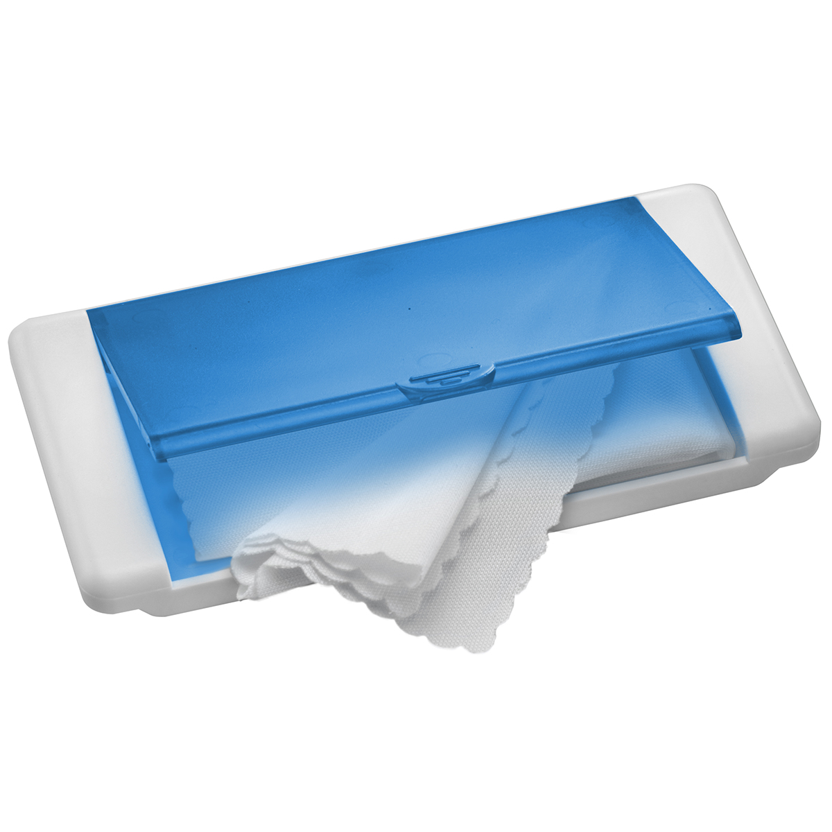 Mikrofasertuch "Box", Grundfarbe weiß, Deckel transparent blau