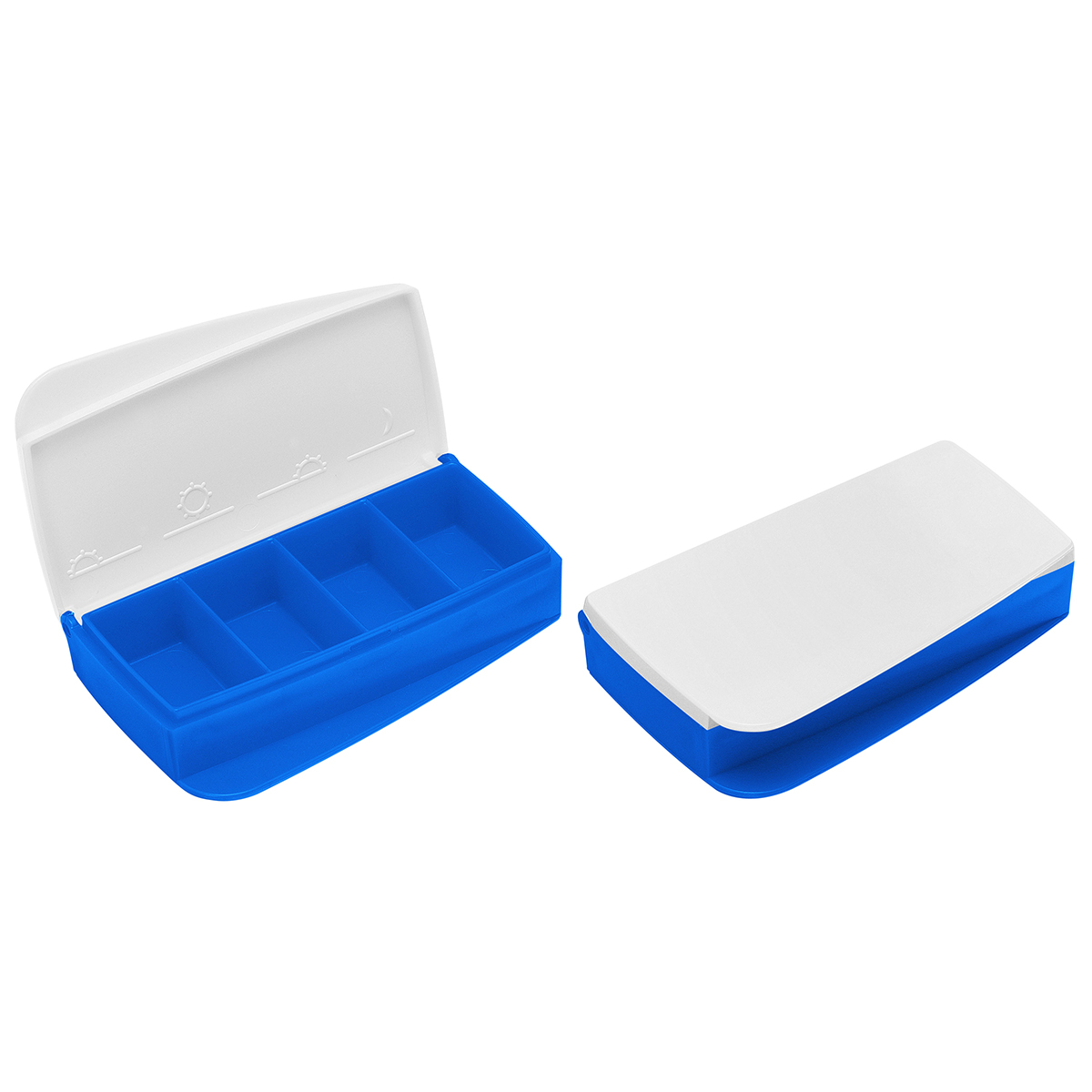 Pillendose "Alpha", Oberteil weiß, Unterteil blau