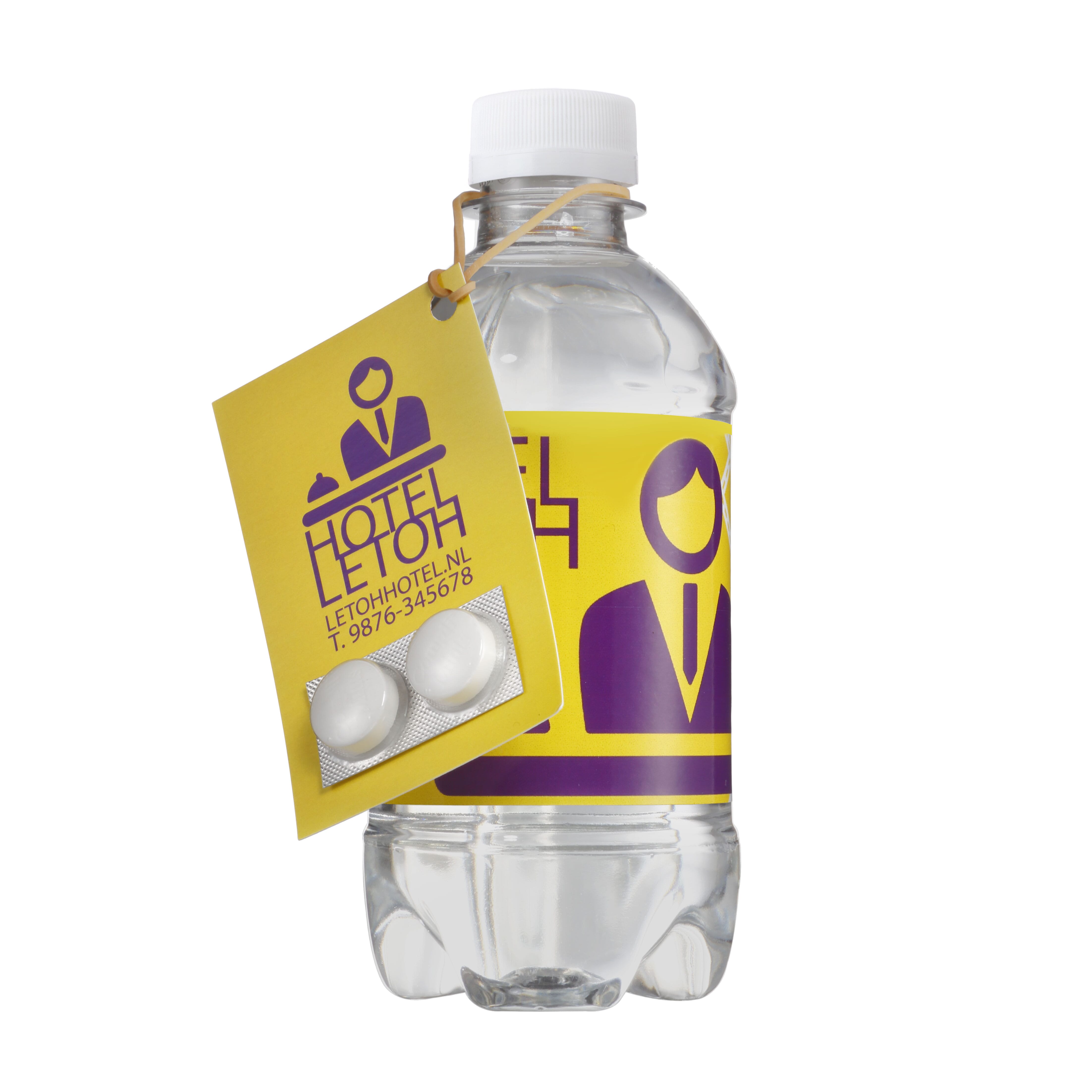 Visitekarte mit Pfefferminz für Wasserflasche