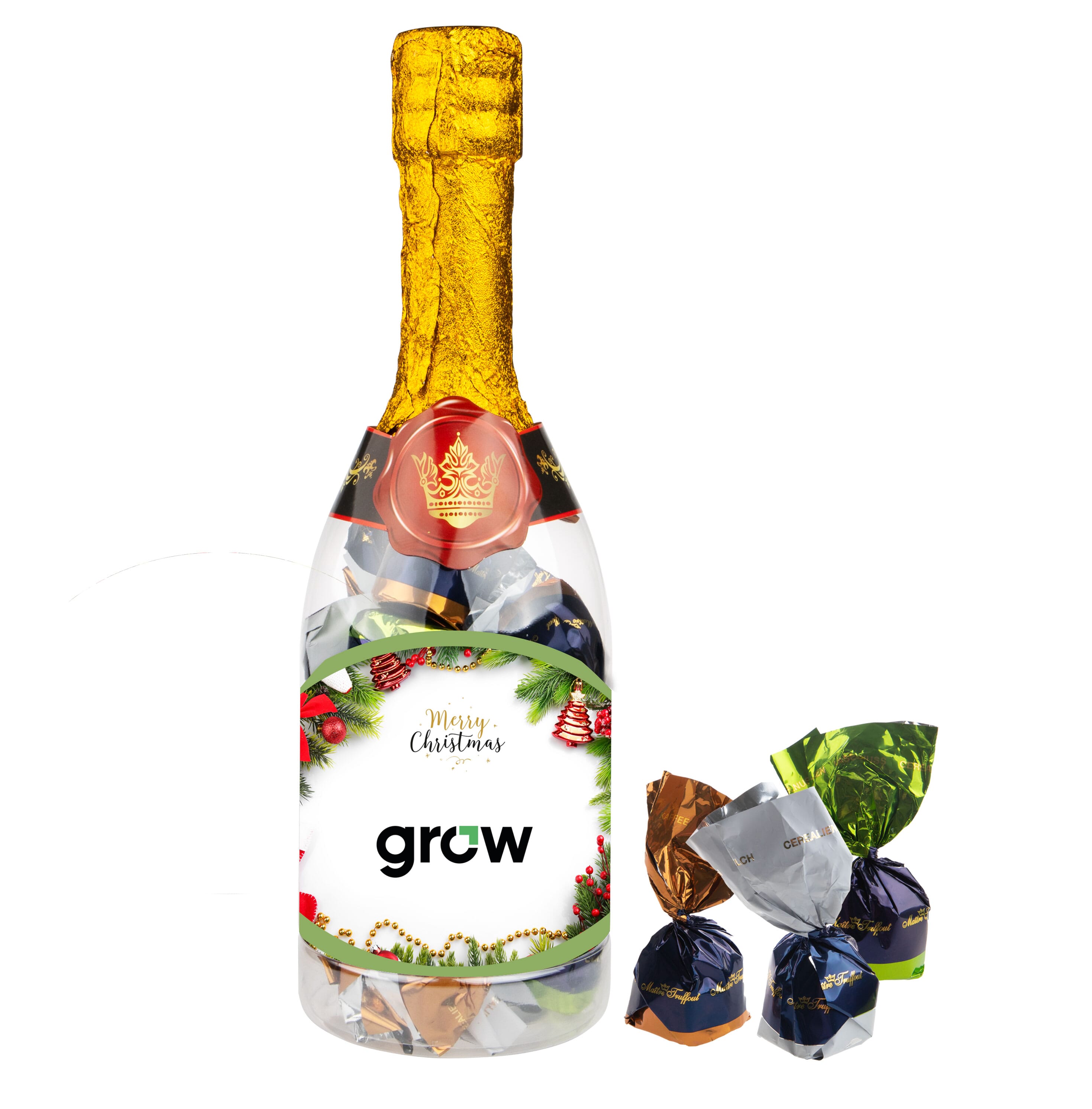 Champagnerflasche mit Schokoladen Pralinen